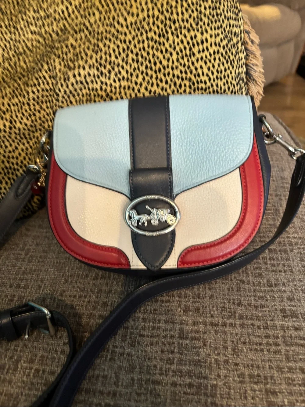 Coach Colorblock Leather Crossbody Bag - Light Blue, White & Red